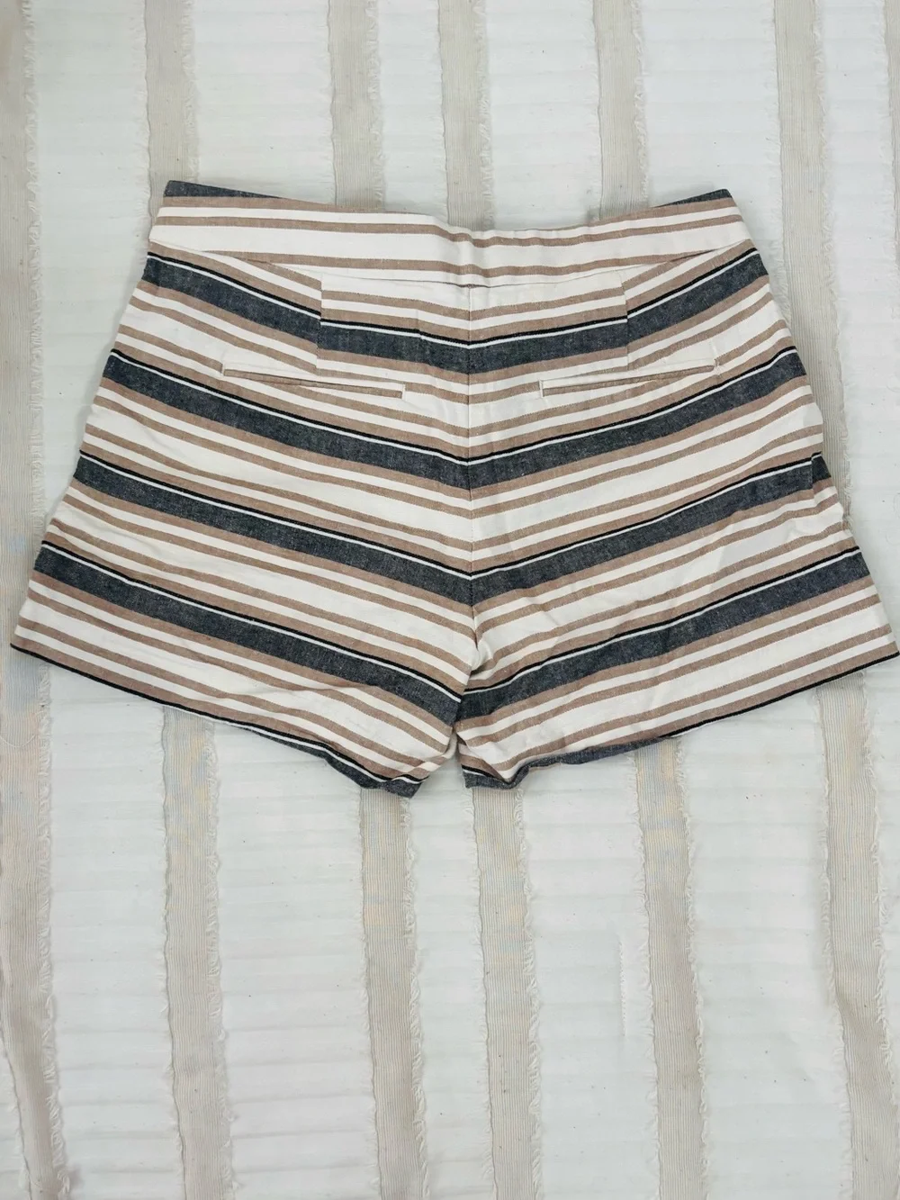 Ann Taylor Striped Bermuda Shorts in White, Black & Tan